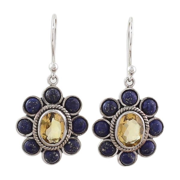 Alternate image for Citrine Lapis Lazuli Sterling Silver Dangle Earrings Sunny Blue