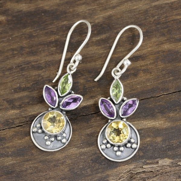 Alternate image for 3-Carat Multi-Gemstone Dangle Earrings from India Glittering Melody