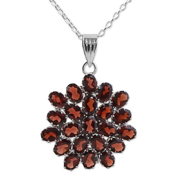 Alternate image for Hand Made Sterling Silver Garnet Pendant Necklace India Red Sunflower