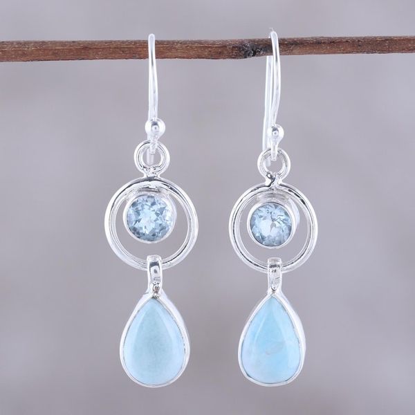 Alternate image for Larimar and Blue Topaz Dangle Earrings from India Gleaming Daylight