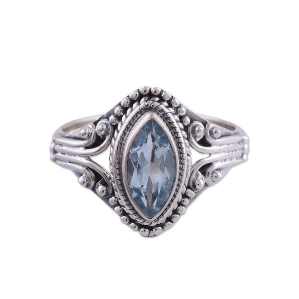 Alternate image for Blue Topaz and Sterling Silver Single Stone Ring from India Morning Luxury
