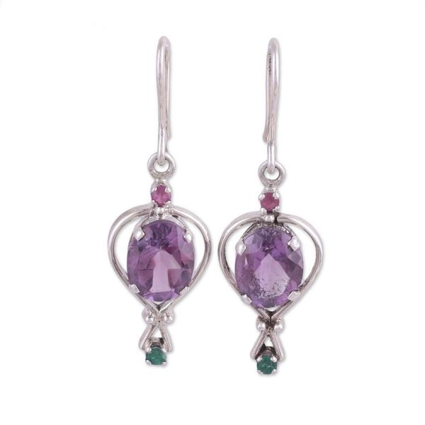 Alternate image for Amethyst Emerald and Ruby Dangle Earrings from India Sparkling Allure