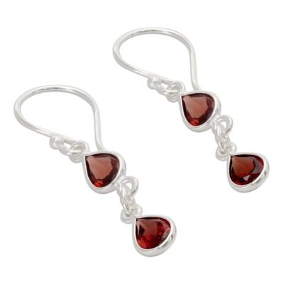 Alternate image for Polished Silver Dangle Earrings with Pear Shaped Garnets Mystical Femme