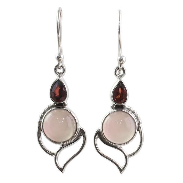 Alternate image for Garnet and Chalcedony Dangle Earrings from India Pink Crest
