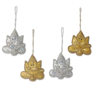Alternate image for 4 Glittery Handmade Ornaments Depicting Lord Ganesha Happy Ganesha