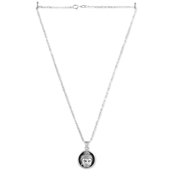 Alternate image for Mens Sterling Silver Pendant Necklace with Buddha Motif Pensive Buddha