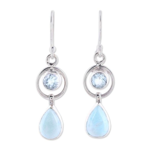 Alternate image for Larimar and Blue Topaz Dangle Earrings from India Gleaming Daylight