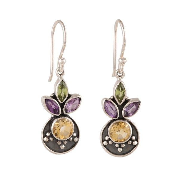 Alternate image for 3-Carat Multi-Gemstone Dangle Earrings from India Glittering Melody