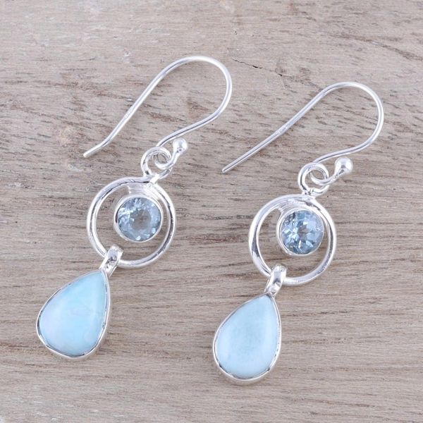 Alternate image for Larimar and Blue Topaz Dangle Earrings from India Gleaming Daylight