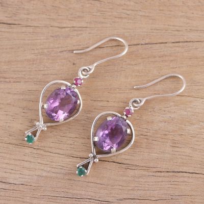 Alternate image for Amethyst Emerald and Ruby Dangle Earrings from India Sparkling Allure