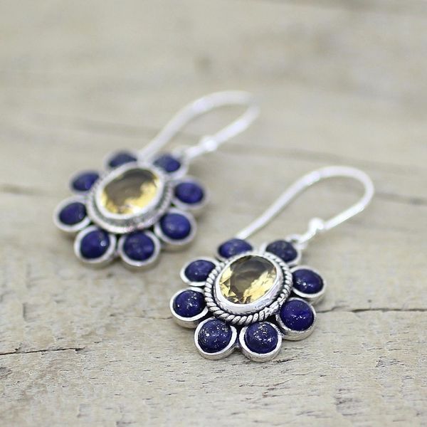 Alternate image for Citrine Lapis Lazuli Sterling Silver Dangle Earrings Sunny Blue