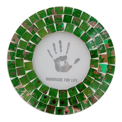 Alternate image for 4 x 4 Green Glass Handcrafted Indian Mosaic Picture Frame Moradabad Meadows