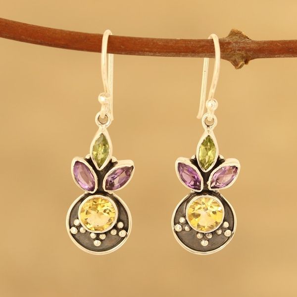 Alternate image for 3-Carat Multi-Gemstone Dangle Earrings from India Glittering Melody