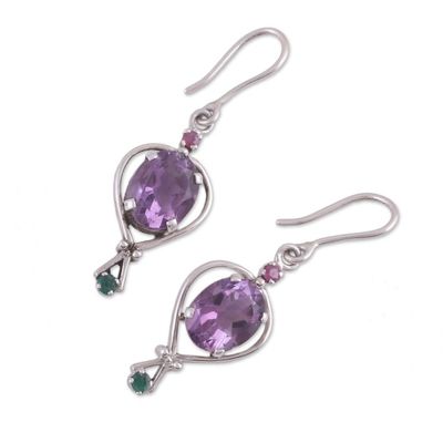Alternate image for Amethyst Emerald and Ruby Dangle Earrings from India Sparkling Allure