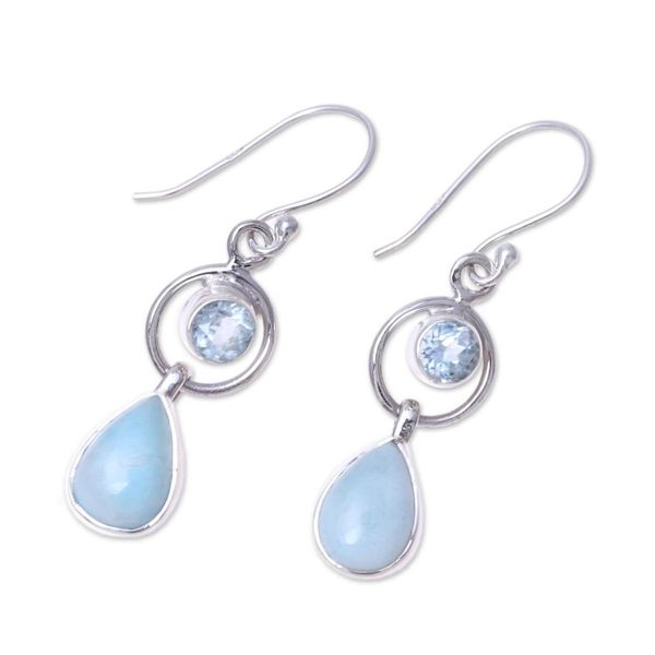 Alternate image for Larimar and Blue Topaz Dangle Earrings from India Gleaming Daylight