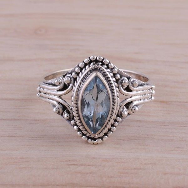 Alternate image for Blue Topaz and Sterling Silver Single Stone Ring from India Morning Luxury