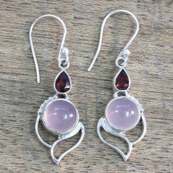 Alternate image for Garnet and Chalcedony Dangle Earrings from India Pink Crest