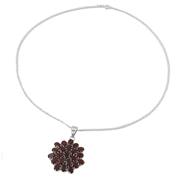 Alternate image for Hand Made Sterling Silver Garnet Pendant Necklace India Red Sunflower