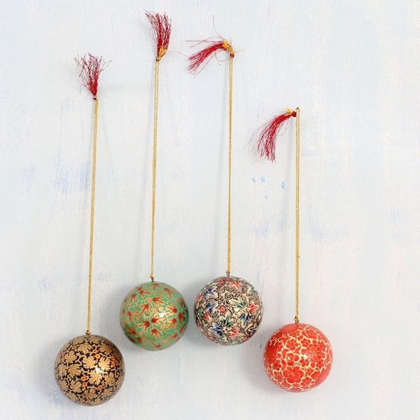 Alternate image for Set of Four Round Colorful Papier Mache Ornaments from India Alluring Baubles