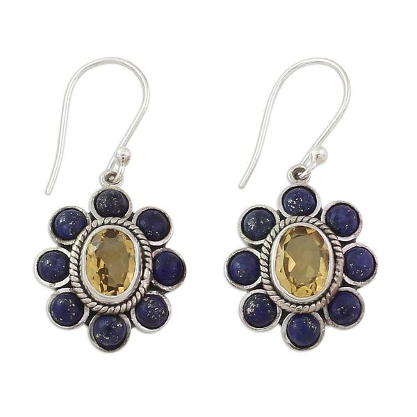 Alternate image for Citrine Lapis Lazuli Sterling Silver Dangle Earrings Sunny Blue
