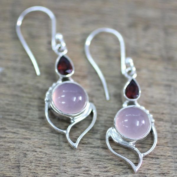 Alternate image for Garnet and Chalcedony Dangle Earrings from India Pink Crest