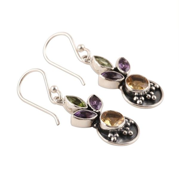Alternate image for 3-Carat Multi-Gemstone Dangle Earrings from India Glittering Melody