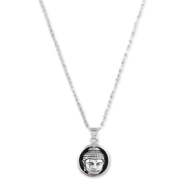 Alternate image for Mens Sterling Silver Pendant Necklace with Buddha Motif Pensive Buddha