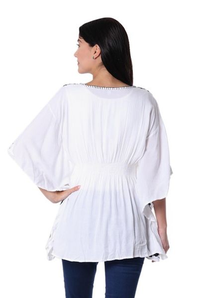 Alternate image for Floral Embroidered Viscose Caftan from India Midnight Trellis