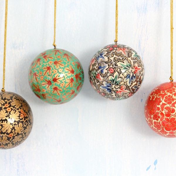 Alternate image for Set of Four Round Colorful Papier Mache Ornaments from India Alluring Baubles