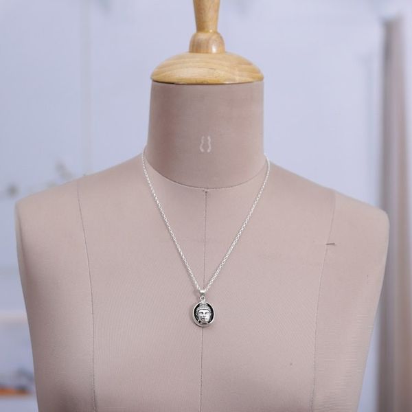 Alternate image for Mens Sterling Silver Pendant Necklace with Buddha Motif Pensive Buddha