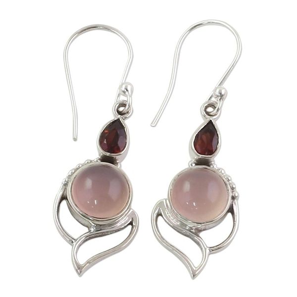 Alternate image for Garnet and Chalcedony Dangle Earrings from India Pink Crest