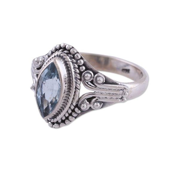 Alternate image for Blue Topaz and Sterling Silver Single Stone Ring from India Morning Luxury
