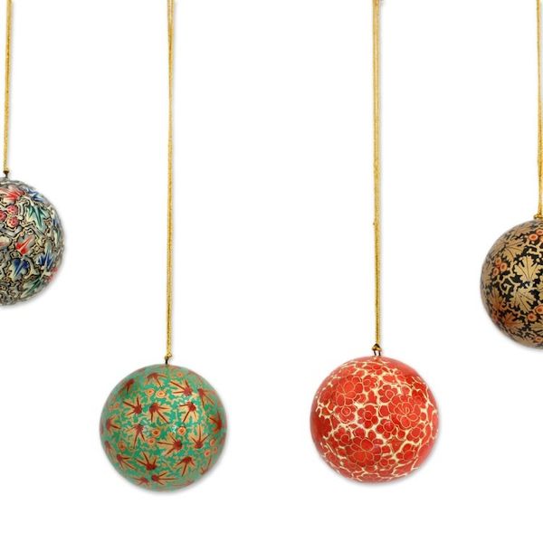 Alternate image for Set of Four Round Colorful Papier Mache Ornaments from India Alluring Baubles