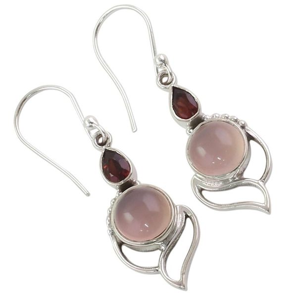 Alternate image for Garnet and Chalcedony Dangle Earrings from India Pink Crest