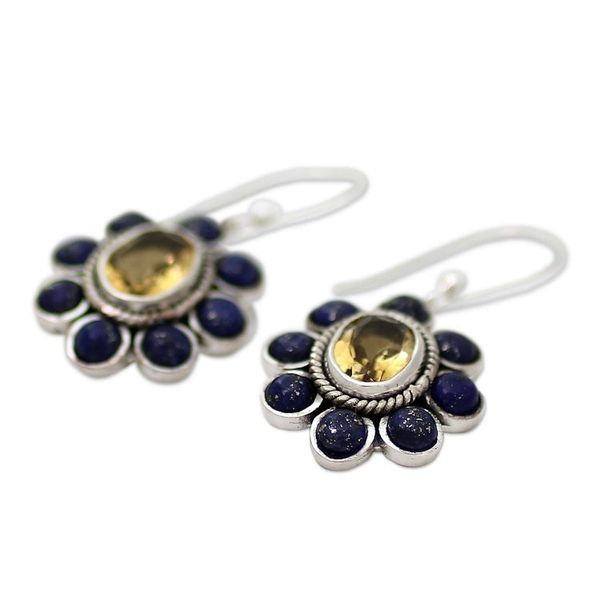 Alternate image for Citrine Lapis Lazuli Sterling Silver Dangle Earrings Sunny Blue