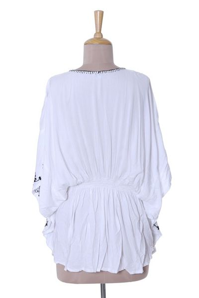 Alternate image for Floral Embroidered Viscose Caftan from India Midnight Trellis