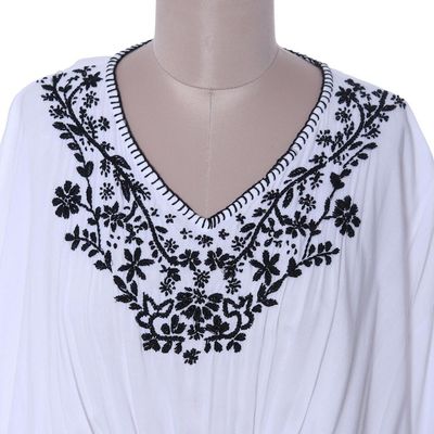 Alternate image for Floral Embroidered Viscose Caftan from India Midnight Trellis