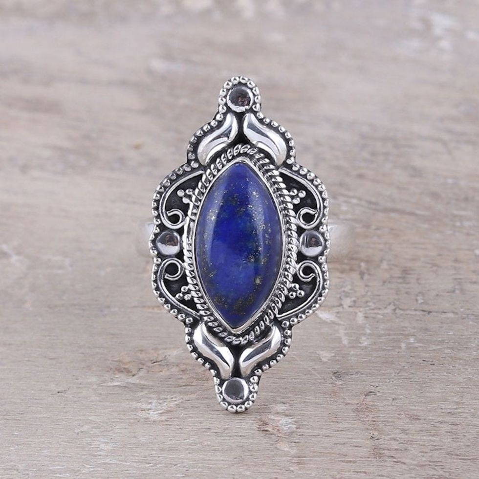 Eye-Shaped Lapis Lazuli Cocktail Ring from India 'Royal Eye'