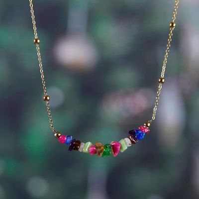 Alternate image for Colorful Brass and Quartz Beaded Pendant Necklace from India Rainbow Fantasy