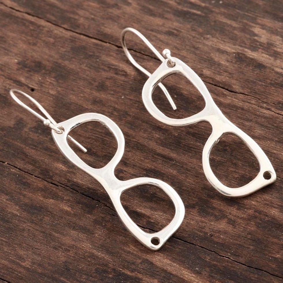 Sunglass Shaped Sterling Silver Dangle Earrings 'Shady Lady'