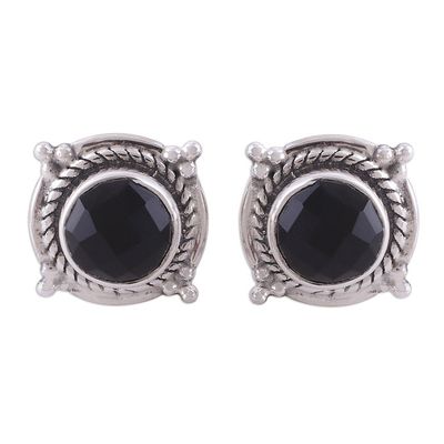 Primary image for Black Onyx and Sterling Silver Button Earrings from India Bubbly Gleam