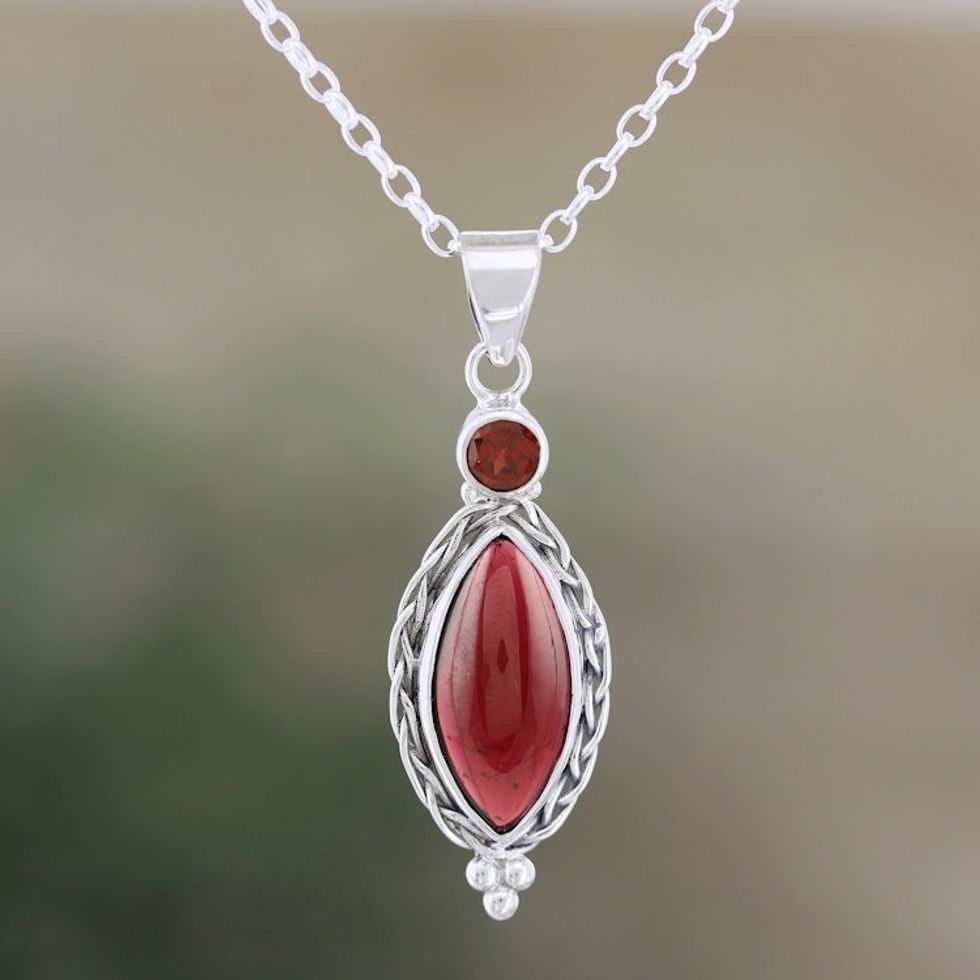 Hand Made Garnet and Sterling Silver Pendant Necklace 'Sweet Berry'