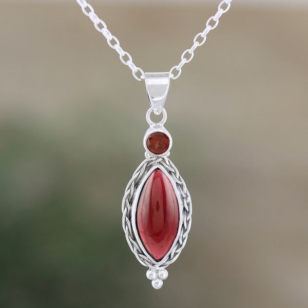 Alternate image for Hand Made Garnet and Sterling Silver Pendant Necklace Sweet Berry