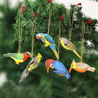 Alternate image for Hand-Painted Assorted Bird Ornaments Set of 6 Festive Birds