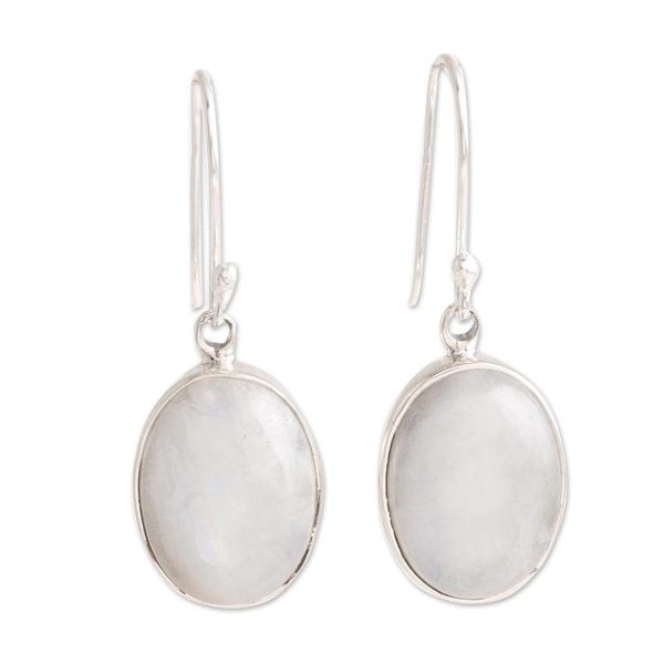 Alternate image for Natural Rainbow Moonstone Dangle Earrings from India Eternal Ovals