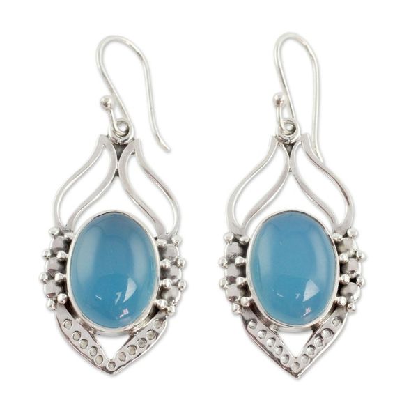 Alternate image for Blue Chalcedony Sterling Silver Earrings from India Passion Leaf