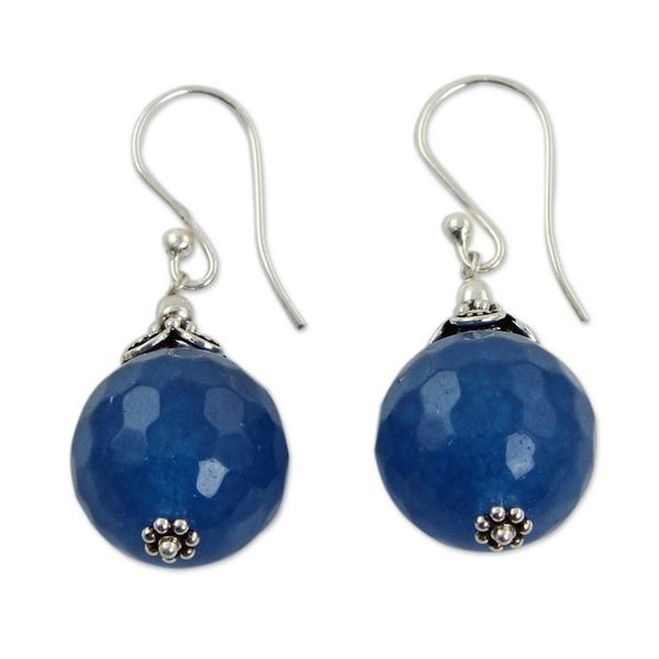 Alternate image for India Handmade Sterling Silver Dark Blue Chalcedony Earrings Ocean Magic