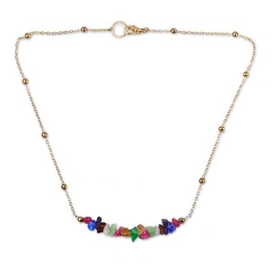 Alternate image for Colorful Brass and Quartz Beaded Pendant Necklace from India Rainbow Fantasy