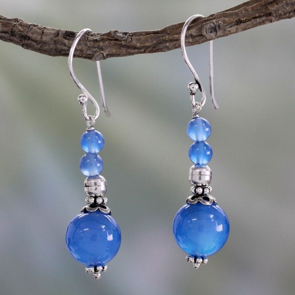 India Handmade Chalcedony Earrings 'Heavenly'