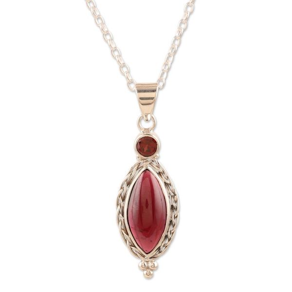 Alternate image for Hand Made Garnet and Sterling Silver Pendant Necklace Sweet Berry